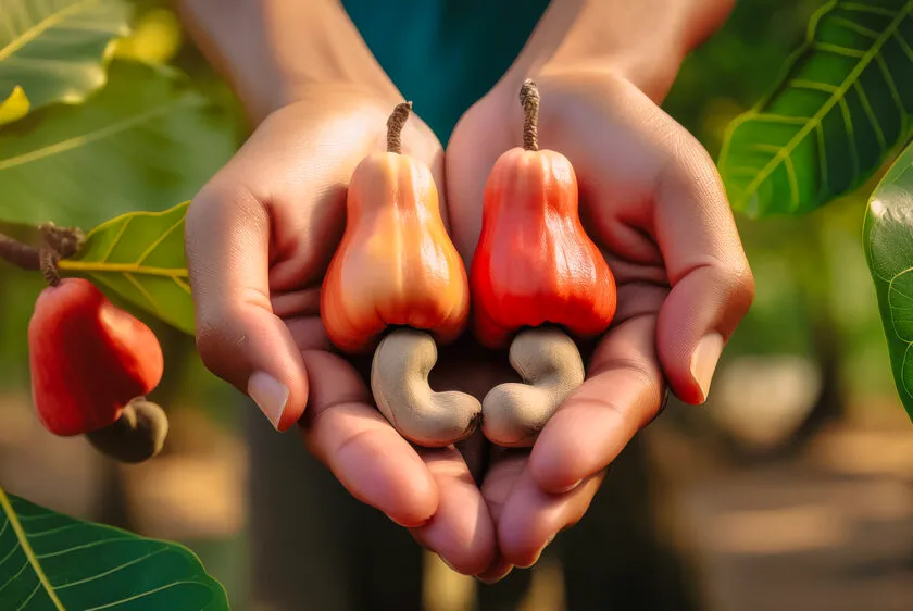 Fresh cashew fruit and raw cashew nuts from Sri Lanka